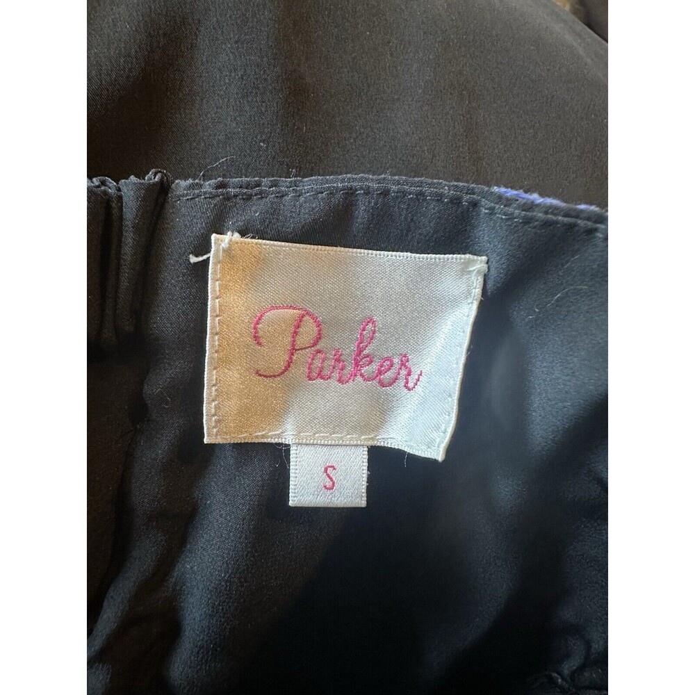 Parker Women's S Silk Black Mini Dress w/ Embroidery Strapless Small - Picture 6 of 6